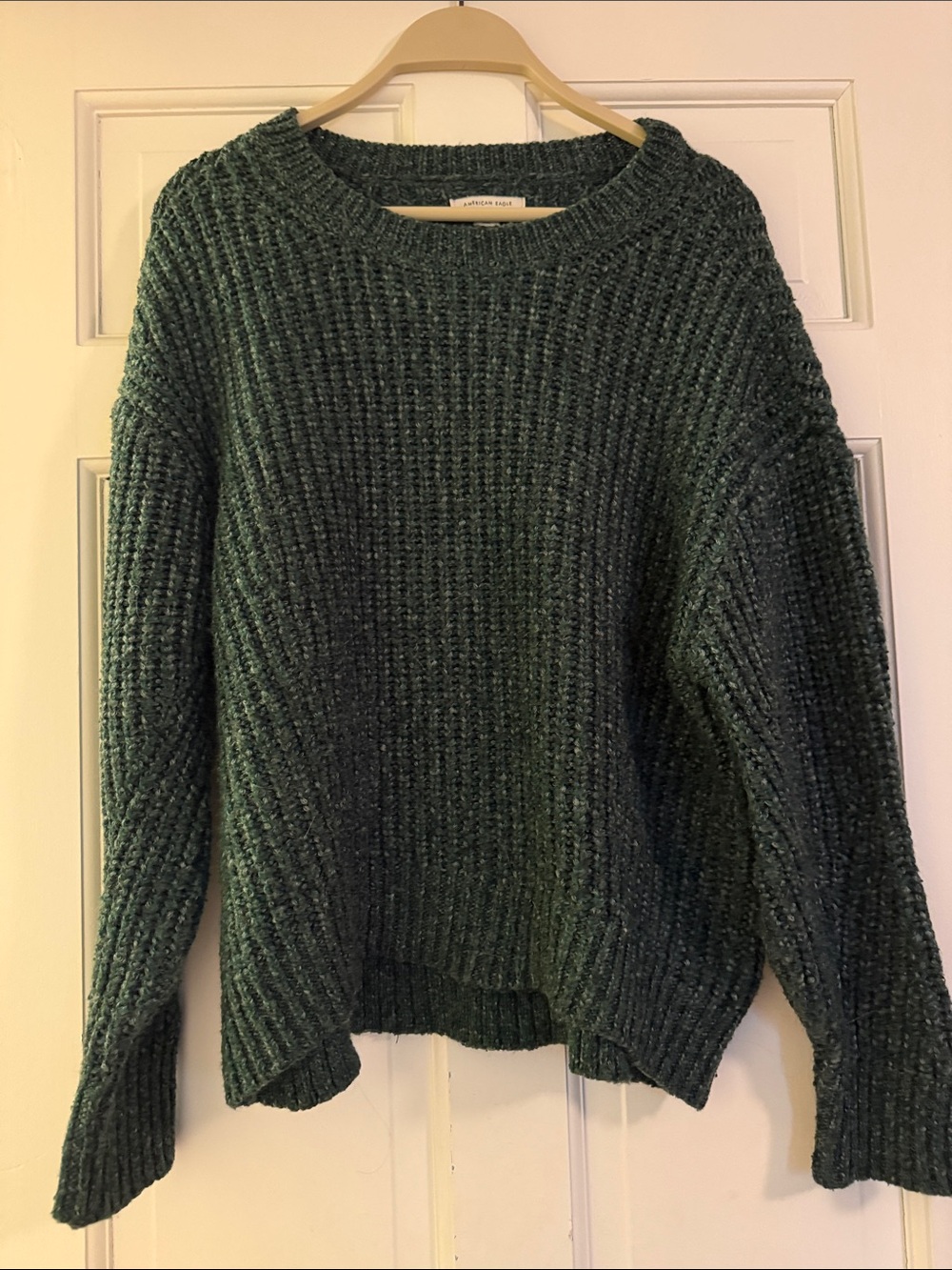 American Eagle Outfitters Dark Green Ribbed Crewneck Sweater